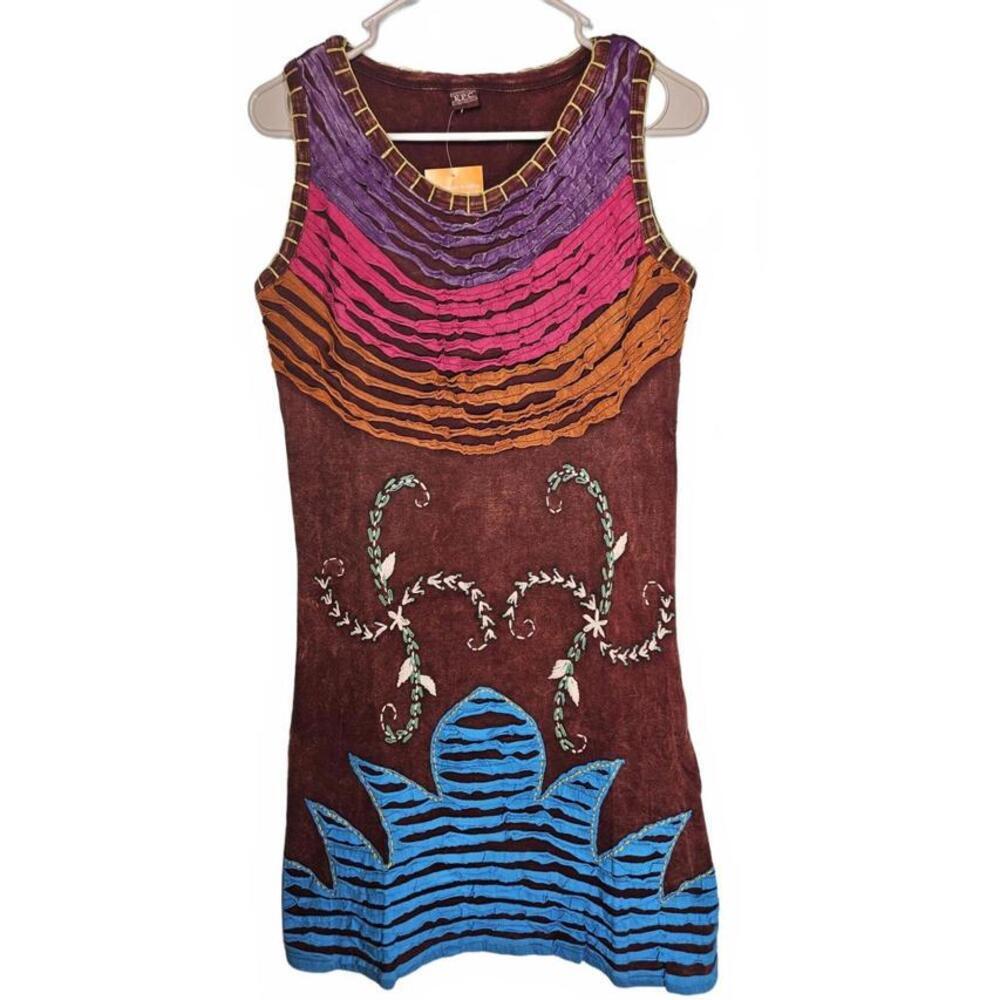 K.P.C. Bohemian Embroidered Handmade in‎ Nepal Dress -Stonewashed Brown XXL
